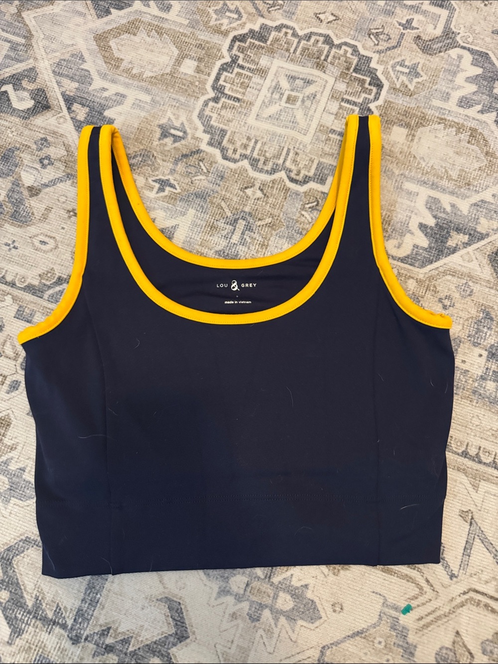 Lou & Grey Navy Yellow Contrast Trim Cropped Tank Top Small